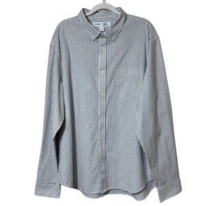 Old Navy Everyday Button Front Shirt Built-In-Flex Oxford Gray Stripe Mens‎ XL